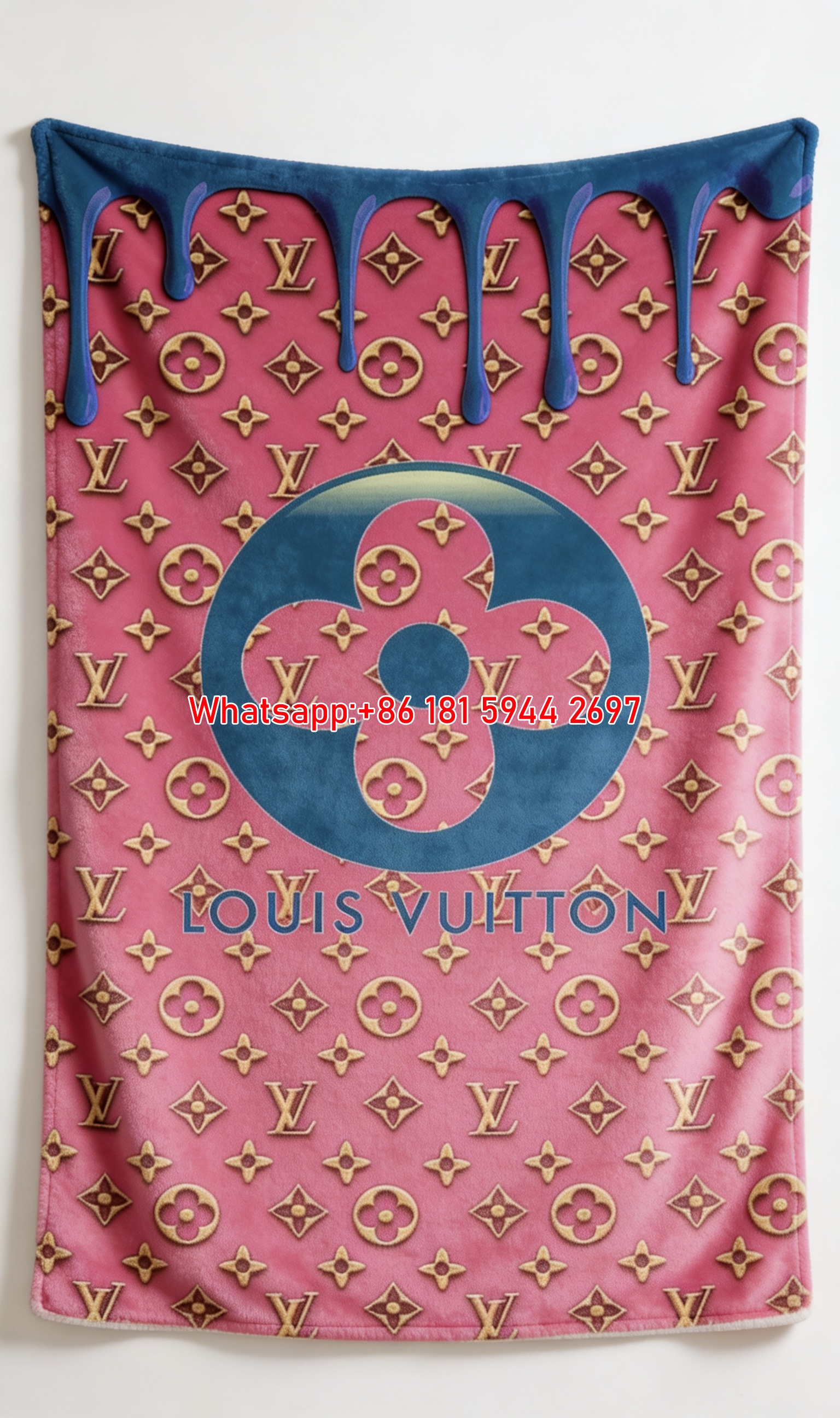 LV Drip Art Blanket Pink Gold Monogram Throw IMG_3595